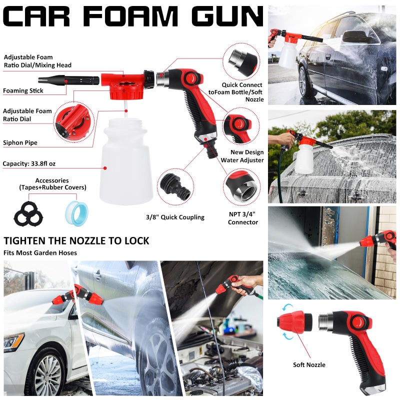 AUTODECO 40Pcs Car Wash Detailing Kit Cleaning Kits with Foam Gun Sprayer Vacuum with Long Cord Drill Brush Large Wash Mitt Towels Complete Interior Exterior Car Washing Supply Set Black - Image 2